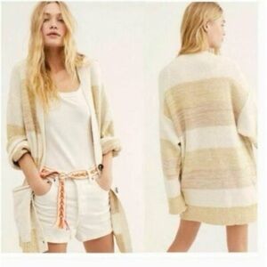 Free People Southport Beach Cardigan Oversized in Grain Combo stripes Size Small